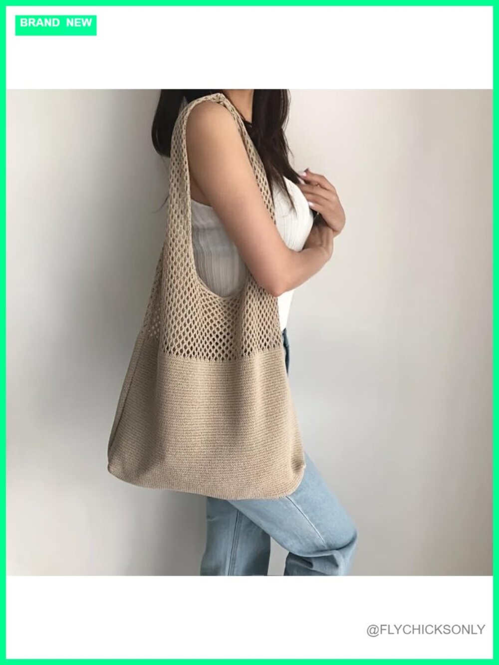 Crochet Mesh Tote Bag Boho Knit Shoulder Handbag Beach
